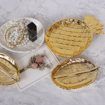 Nordic Ceramic Gold Leaf Tray for Decor & Storage by HitMyNeed