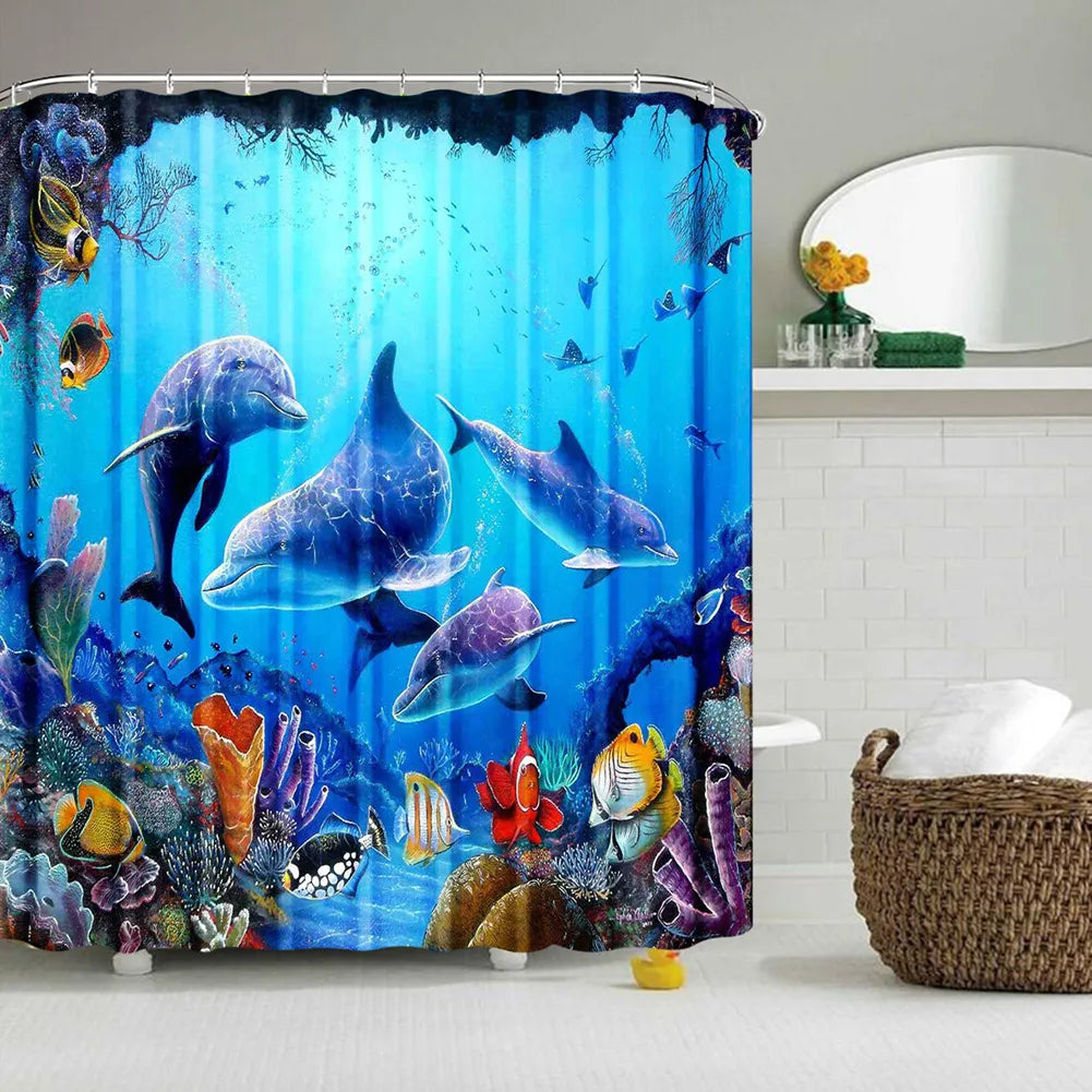 Ocean Dolphin Shower Curtain with 3D Sea Design by HitMyNeed