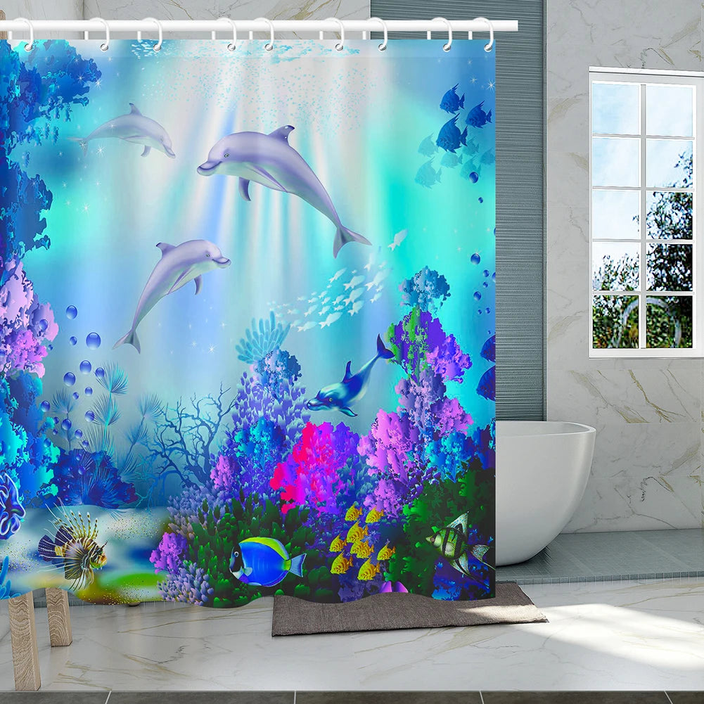 Ocean Dolphin Shower Curtain with 3D Sea Design by HitMyNeed