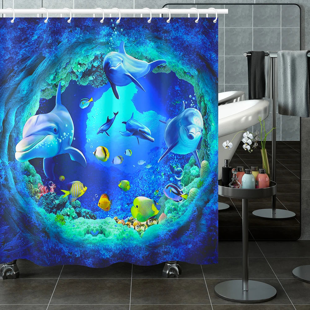 Ocean Dolphin Shower Curtain with 3D Sea Design by HitMyNeed