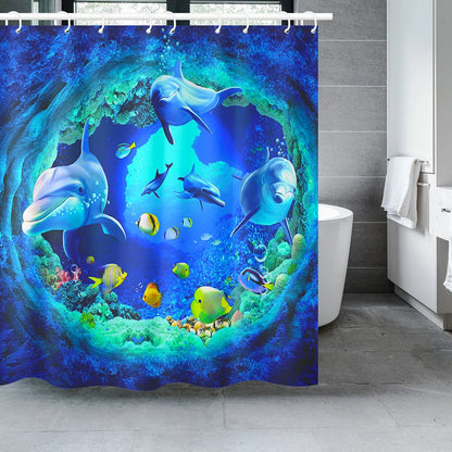 Ocean Dolphin Shower Curtain with 3D Sea Design c w180xh200cm by HitMyNeed