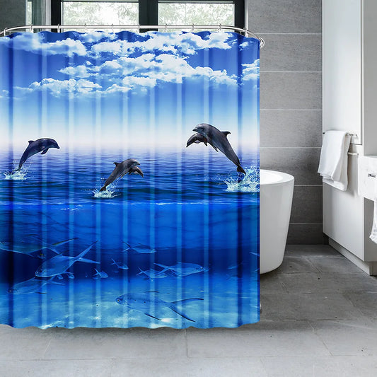 Ocean Dolphin Shower Curtain with 3D Sea Design d w180xh180cm by HitMyNeed