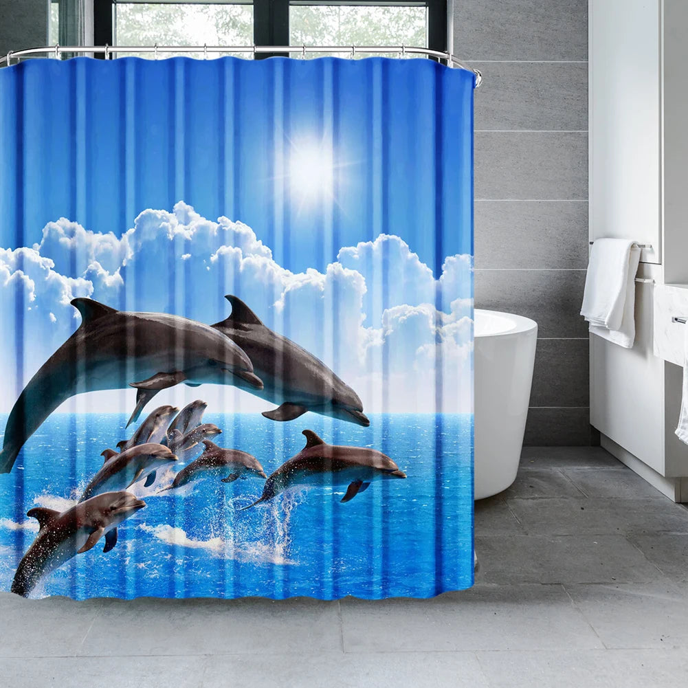 Ocean Dolphin Shower Curtain with 3D Sea Design e w180xh180cm by HitMyNeed