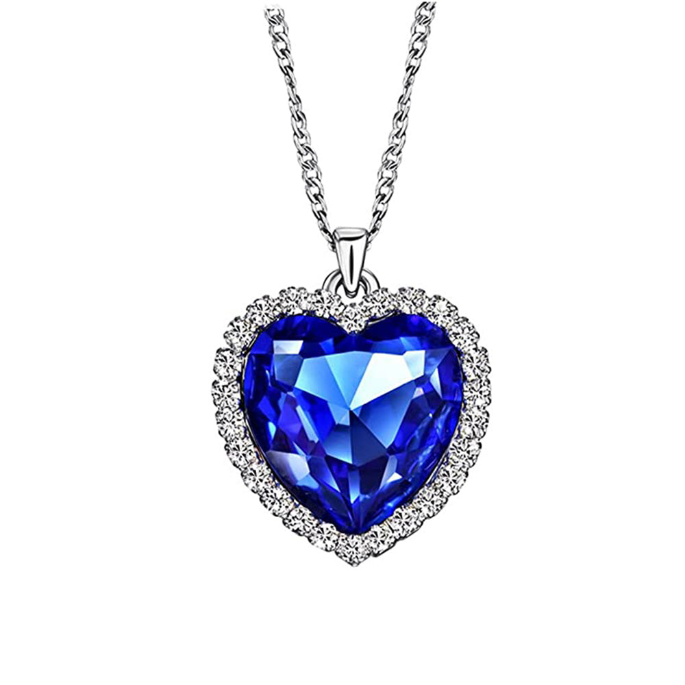 Ocean Heart Blue Crystal Necklace for Women by HitMyNeed