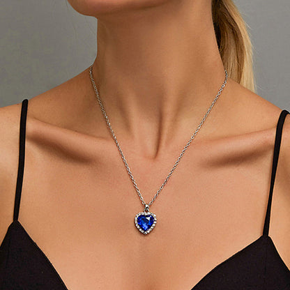 Ocean Heart Blue Crystal Necklace for Women by HitMyNeed