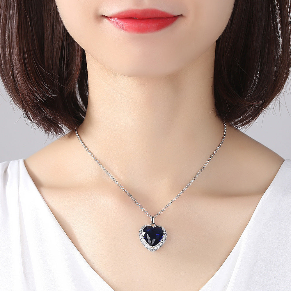 Ocean Heart Blue Crystal Necklace for Women by HitMyNeed