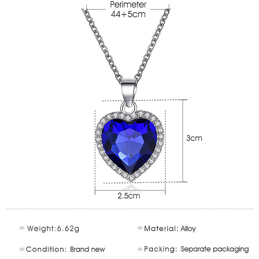 Ocean Heart Blue Crystal Necklace for Women by HitMyNeed