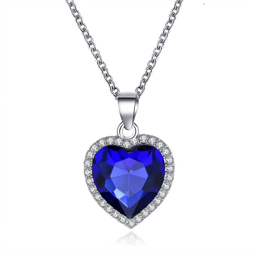 Ocean Heart Blue Crystal Necklace for Women b by HitMyNeed