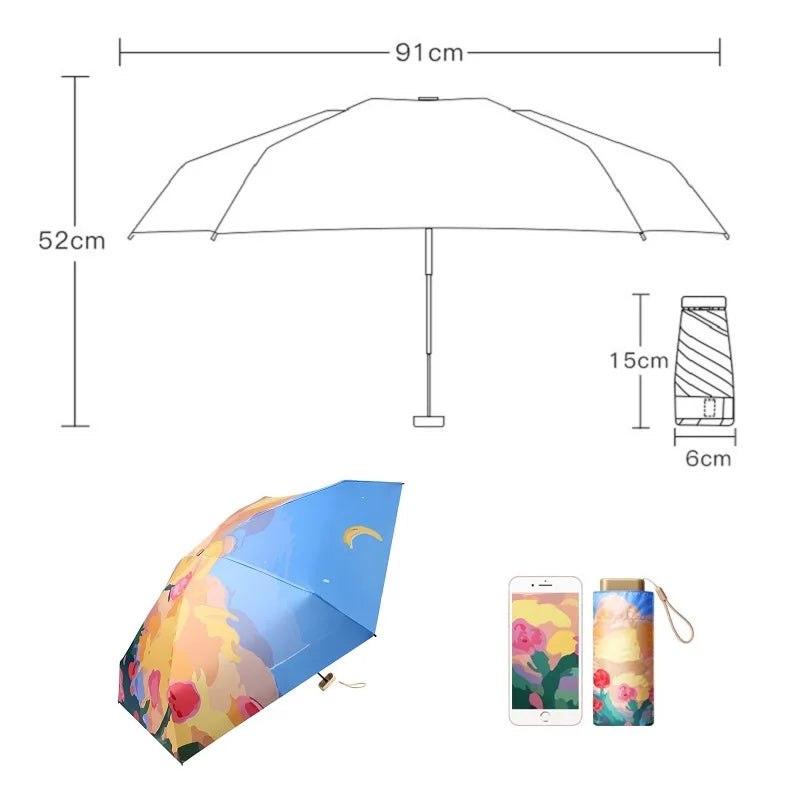 Oil Painting Compact UV Umbrella for Handbag by HitMyNeed