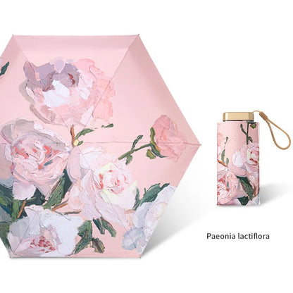 Oil Painting Compact UV Umbrella for Handbag paeonia by HitMyNeed