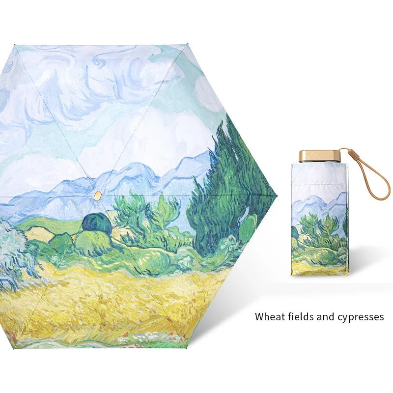 Oil Painting Compact UV Umbrella for Handbag wheat-fields-cypress by HitMyNeed