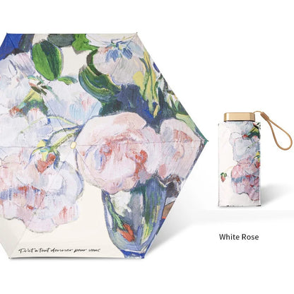 Oil Painting Compact UV Umbrella for Handbag white-rose by HitMyNeed