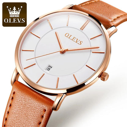 OLEVS Men's Slim Quartz Watch with Leather Strap by HitMyNeed