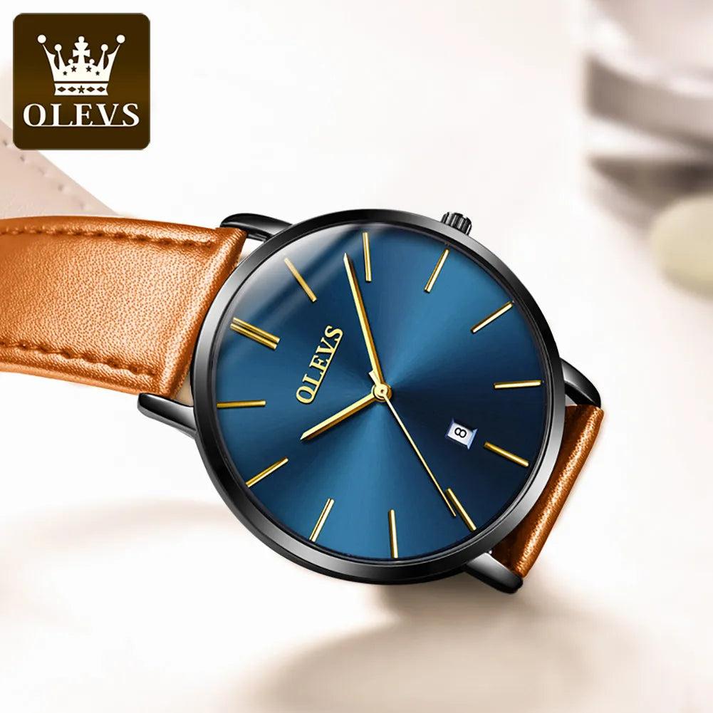 OLEVS Men's Slim Quartz Watch with Leather Strap by HitMyNeed