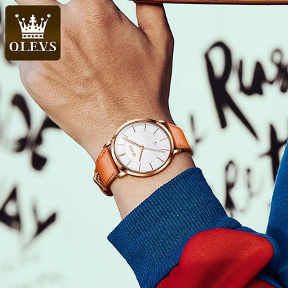 OLEVS Men's Slim Quartz Watch with Leather Strap by HitMyNeed
