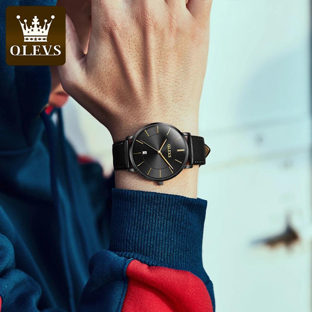 OLEVS Men's Slim Quartz Watch with Leather Strap by HitMyNeed
