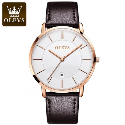OLEVS Men's Slim Quartz Watch with Leather Strap 6 by HitMyNeed