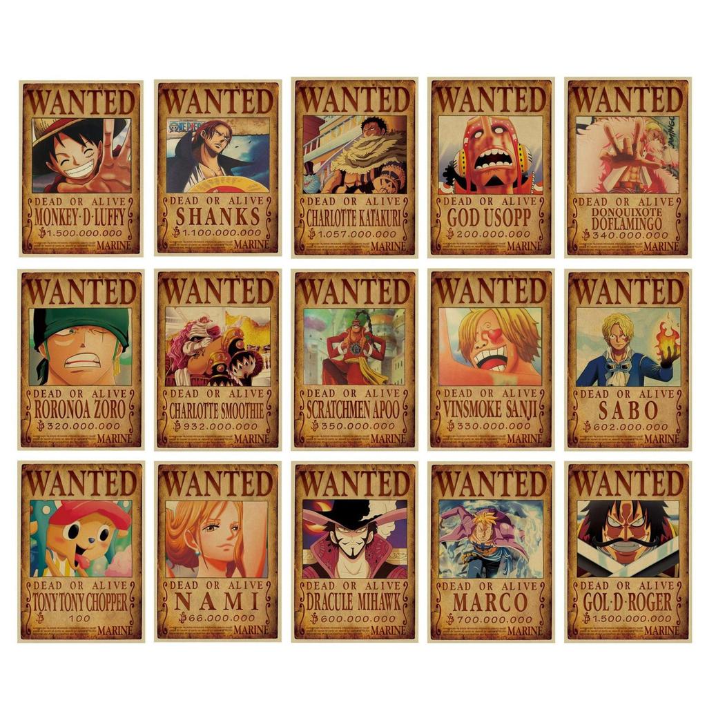 One Piece Wanted Posters Set of 20 (Kraft Paper) by HitMyNeed