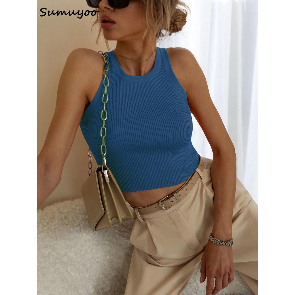 One Size Ribbed Sleeveless Tank Top for Women blue by HitMyNeed