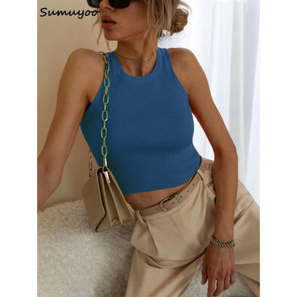 One Size Ribbed Sleeveless Tank Top for Women blue by HitMyNeed