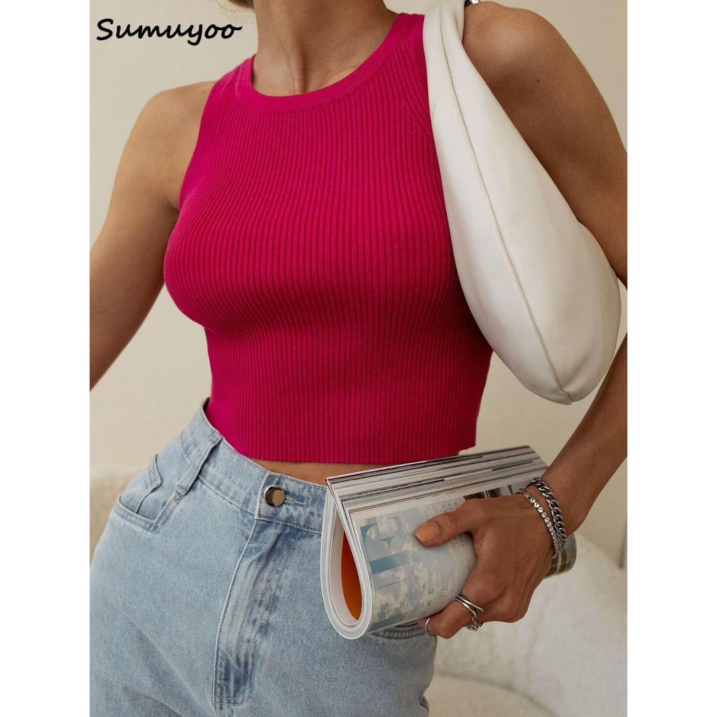 One Size Ribbed Sleeveless Tank Top for Women rose-red by HitMyNeed