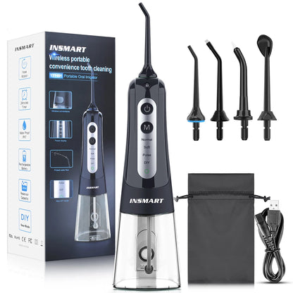 Oral Irrigator 300ml Cordless Dental Water Flosser black-grey by HitMyNeed