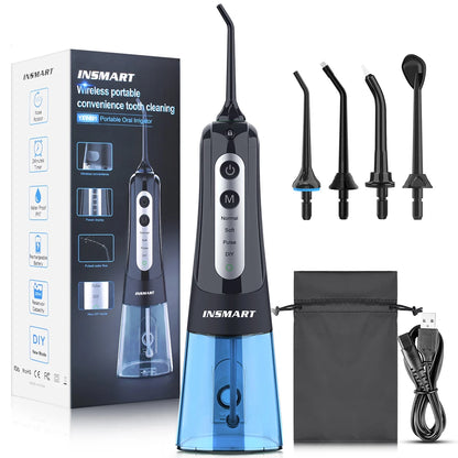Oral Irrigator 300ml Cordless Dental Water Flosser black-sky-blue by HitMyNeed