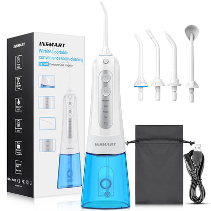 Oral Irrigator 300ml Cordless Dental Water Flosser white-blue by HitMyNeed