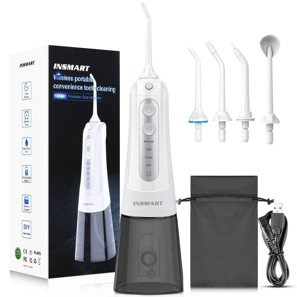 Oral Irrigator 300ml Cordless Dental Water Flosser white-grey by HitMyNeed