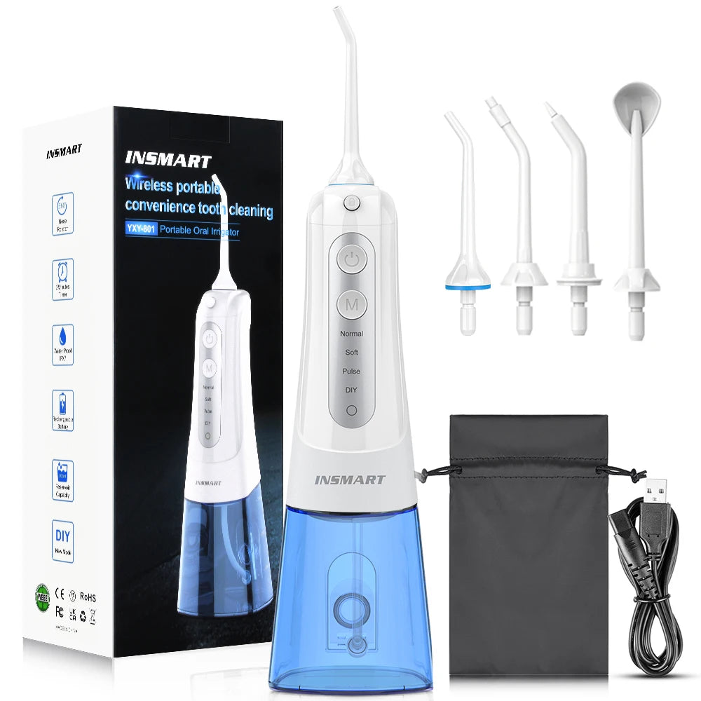 Oral Irrigator 300ml Cordless Dental Water Flosser white-sky-blue by HitMyNeed