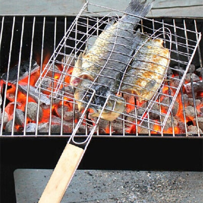Outdoor BBQ Grill Basket with Wooden Handle by HitMyNeed
