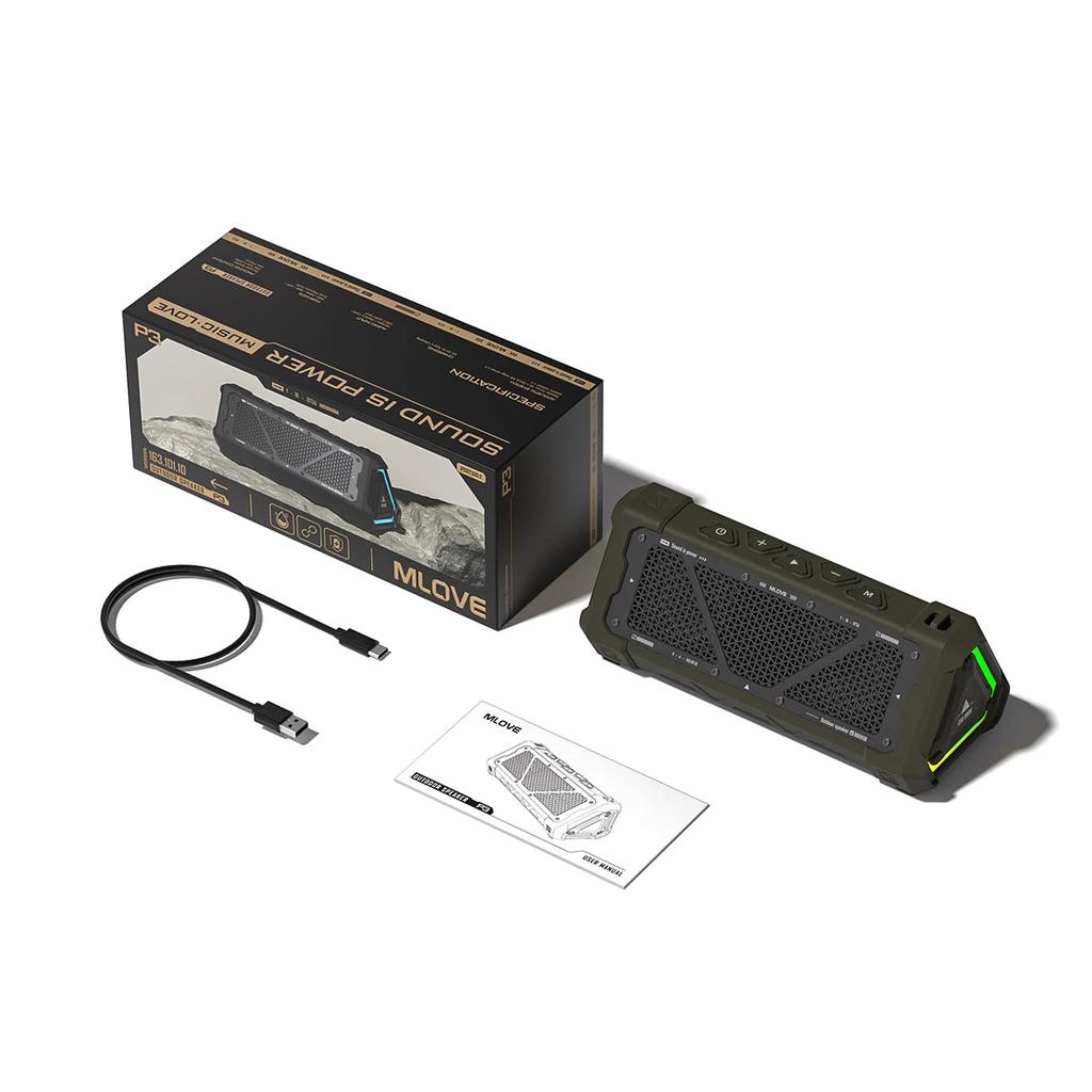 Outdoor Bluetooth Speaker 40W IPX7 with RGB Lights army-green by HitMyNeed