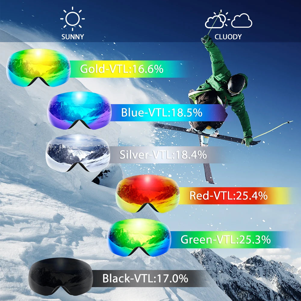 Outdoor Ski Goggles UV400 Anti-Fog OTG Wide View by HitMyNeed