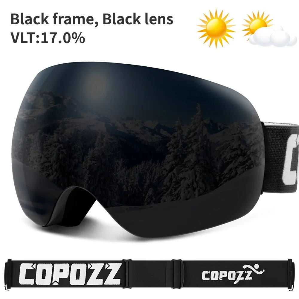 Outdoor Ski Goggles UV400 Anti-Fog OTG Wide View all-black by HitMyNeed