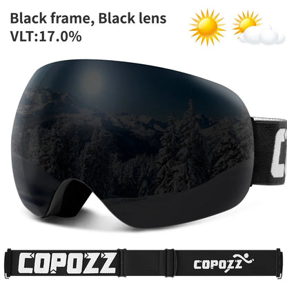 Outdoor Ski Goggles UV400 Anti-Fog OTG Wide View all-black by HitMyNeed