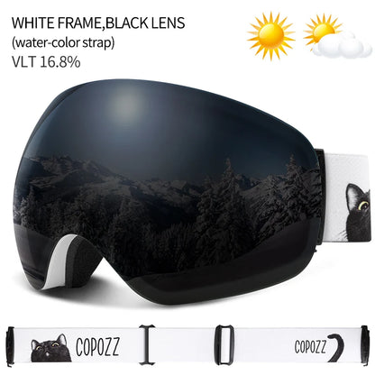 Outdoor Ski Goggles UV400 Anti-Fog OTG Wide View black-lens by HitMyNeed