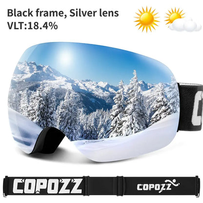 Outdoor Ski Goggles UV400 Anti-Fog OTG Wide View black-silver by HitMyNeed