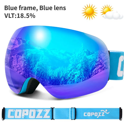 Outdoor Ski Goggles UV400 Anti-Fog OTG Wide View blue-lens by HitMyNeed