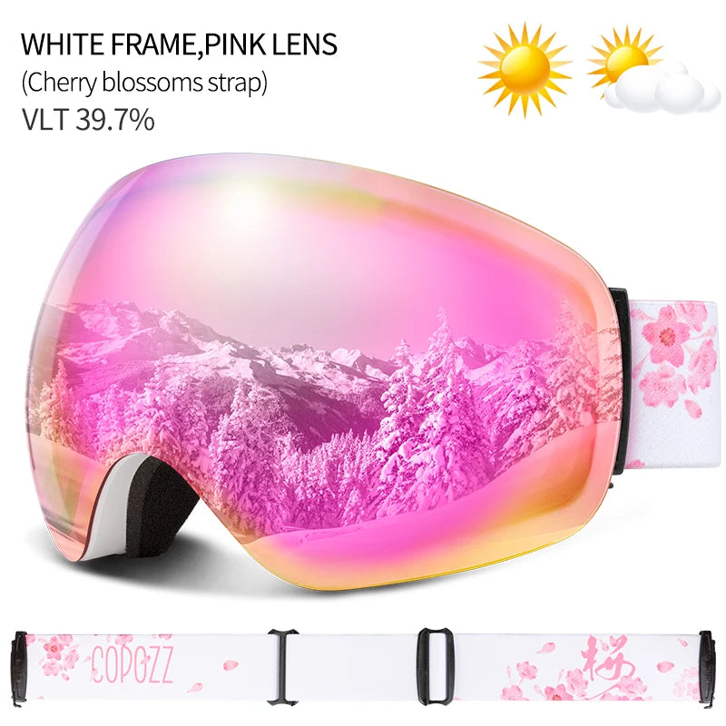 Outdoor Ski Goggles UV400 Anti-Fog OTG Wide View pink-lens by HitMyNeed