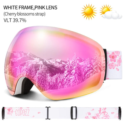 Outdoor Ski Goggles UV400 Anti-Fog OTG Wide View pink-lens by HitMyNeed