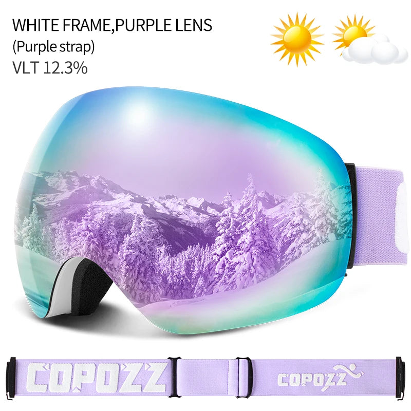 Outdoor Ski Goggles UV400 Anti-Fog OTG Wide View purple-lens by HitMyNeed