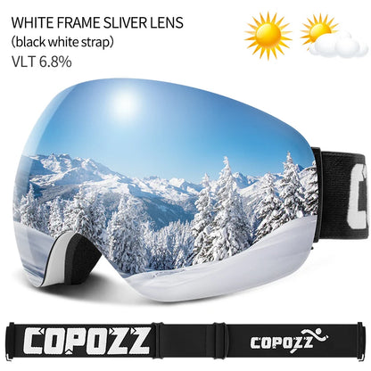 Outdoor Ski Goggles UV400 Anti-Fog OTG Wide View white-silver by HitMyNeed