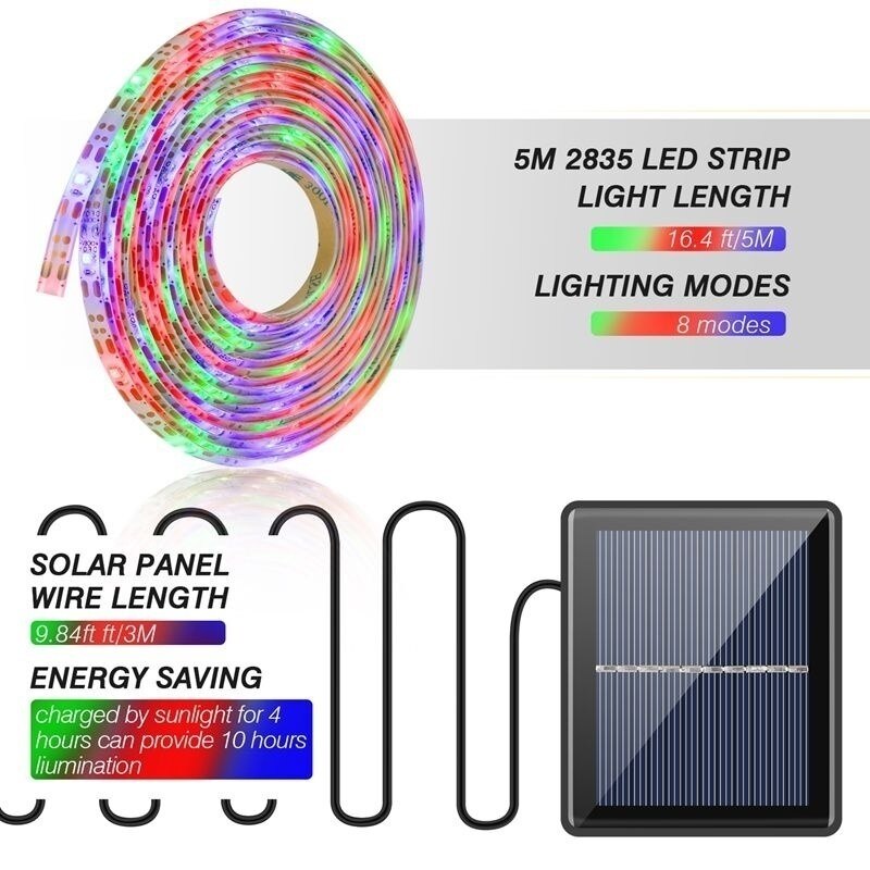 Outdoor Solar RGB LED Light Strip 5m IP65 by HitMyNeed