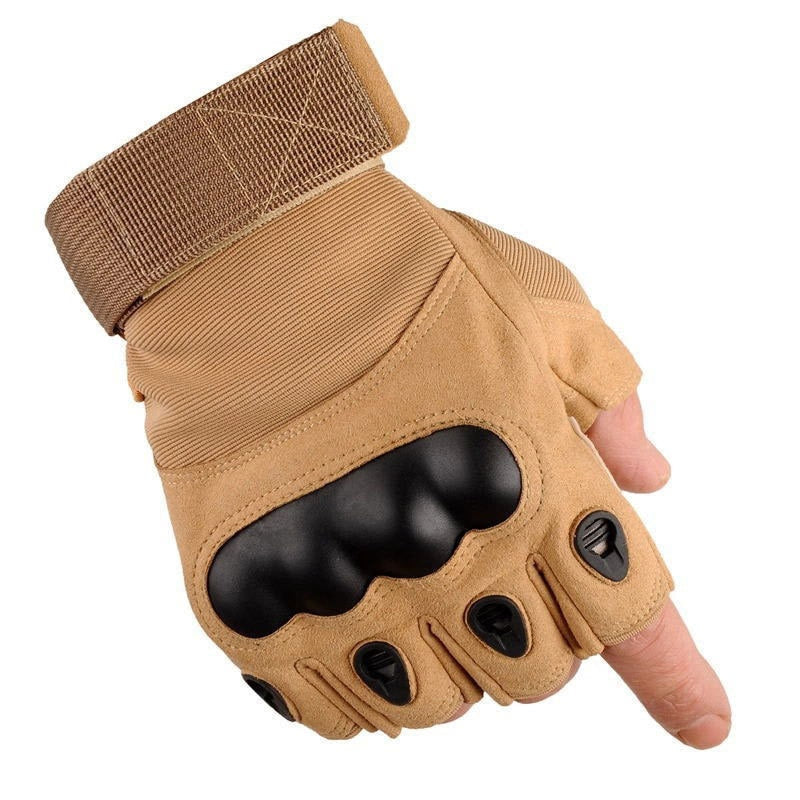 Outdoor Tactical Fingerless Hard Knuckle Gloves light-brown by HitMyNeed