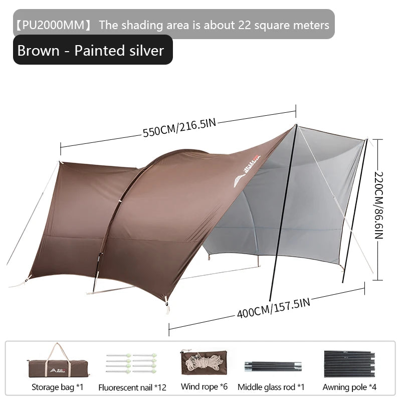 Outdoor Tunnel Camping Canopy Sun & Rain Shelter coffee-color by HitMyNeed