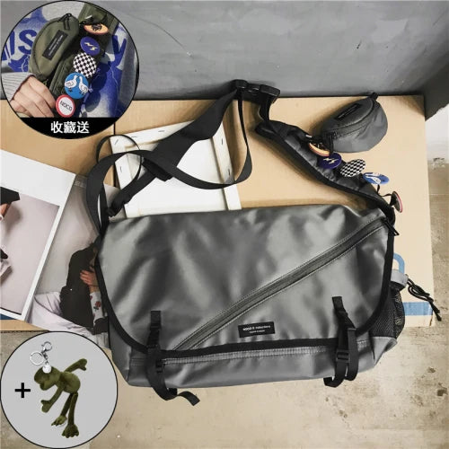 Outdoor Unisex Retro Oxford Messenger Shoulder Bag grey-with-frog by HitMyNeed