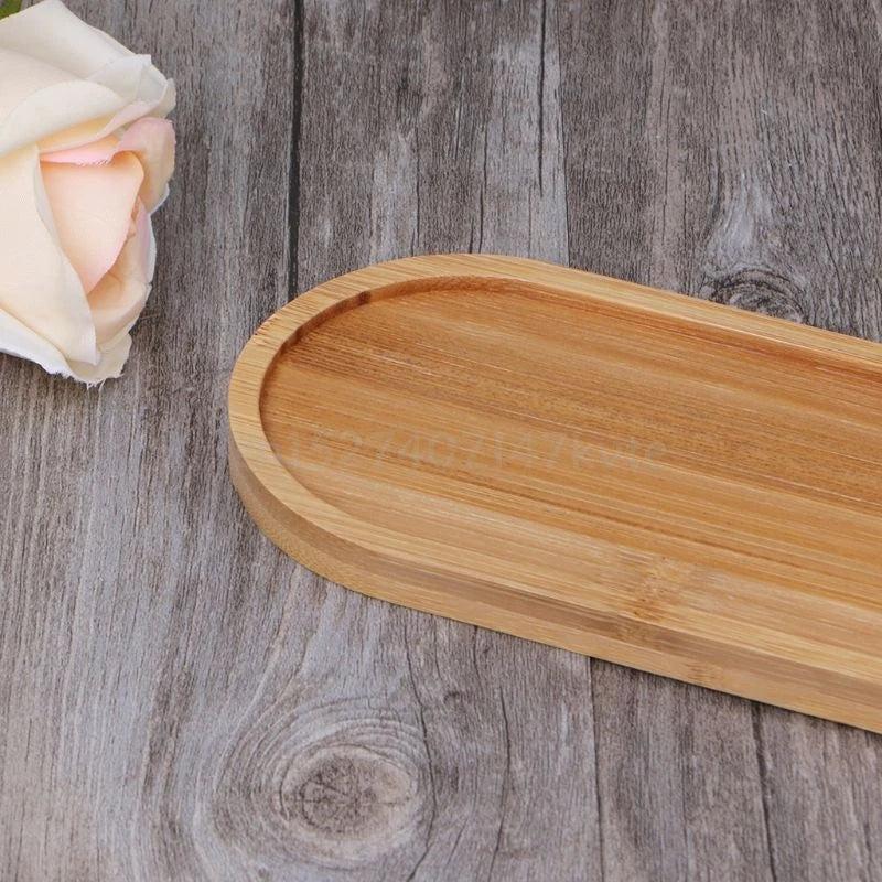 Oval Bamboo Wood Small Plant Tray by HitMyNeed