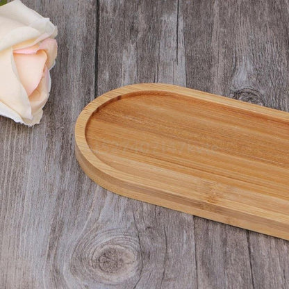Oval Bamboo Wood Small Plant Tray by HitMyNeed