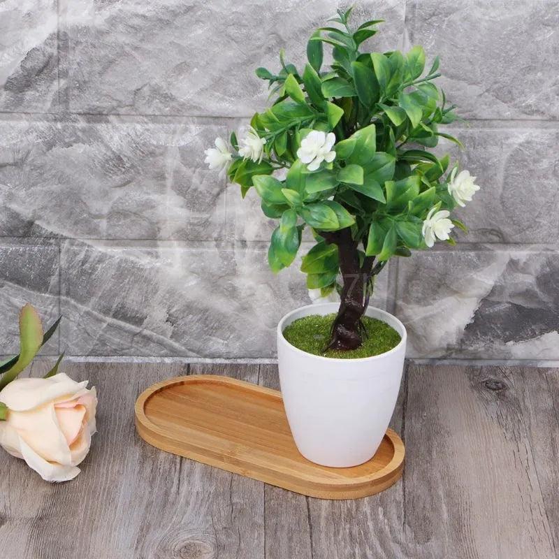 Oval Bamboo Wood Small Plant Tray by HitMyNeed