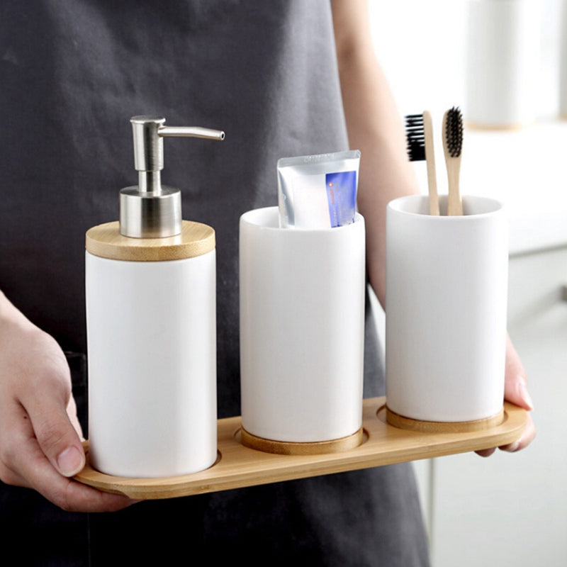Oval Natural Bamboo Soap Dispenser Tray by HitMyNeed